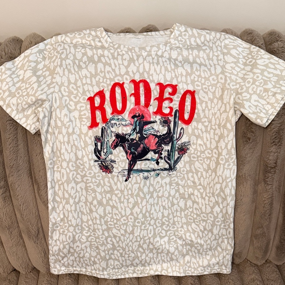 Rodeo Graphic Kids Tee - Beige Leopard Print